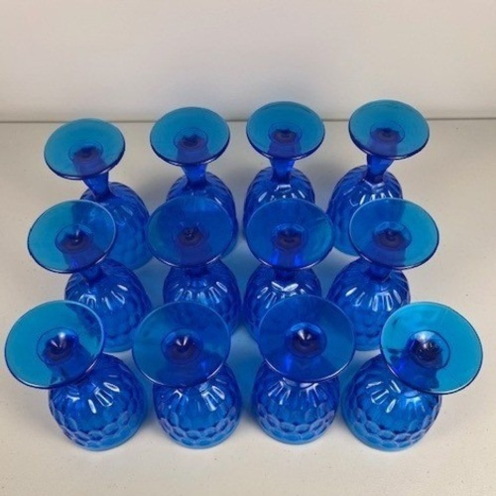 Fenton Cobalt Blue Thumbprint Glass Goblets Set of 4‎ Vintage Water Wine Glasses - Picture 9 of 16